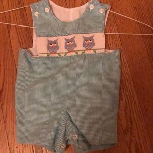 Boys john john with smocked owls